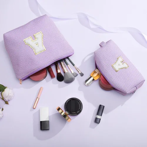 Vista 16 de YOOLIFE Regalos del Día de la Madre para Mujeres, Bolsa de Maquillaje con Iniciales, Bolsa de Maquillaje para Viaje, Bolsa de Maquillaje Negro