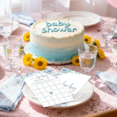 Vista 3 de Baby in Bloom - Juegos de baby shower, decoración de juegos de bingo floral azul primavera, ideas de favores de fiesta, suministros de fiesta