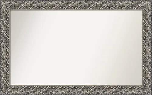 Vista 177 de Amanti Art Espejo de baño plateado para sobre fregadero, 26 x 26 pulgadas, espejo cuadrado de níquel pulido, marco de madera tradicional mediano, se