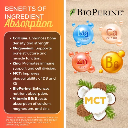 Vista 4 de grow vitamin Aceite D3 K2 con MCT - 10,000 UI D3, 100 mcg K2 MK7, calcio, zinc, bioperina, magnesio para una absorción superior - 60 cápsulas