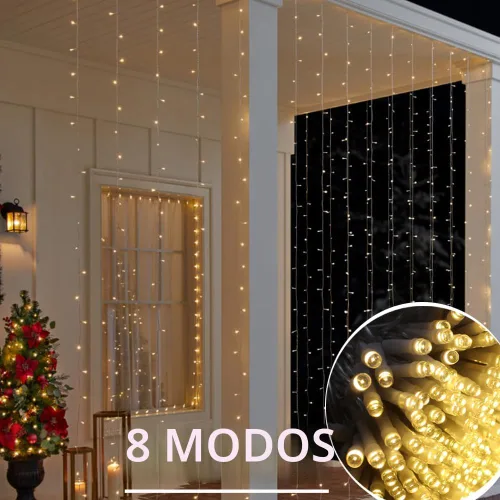 Vista 3 de Solhice Cortina de luces LED para exteriores, 12 x 10 pies, 360 luces LED para colgar en interiores y dormitorios, luz de fondo para decoración