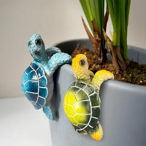 Vista 9 de Decoraciones de maceta de tortuga azul, tortuga marina colgante de resina para maceta, figura de tortuga, colgador de maceta, estatua pequeña