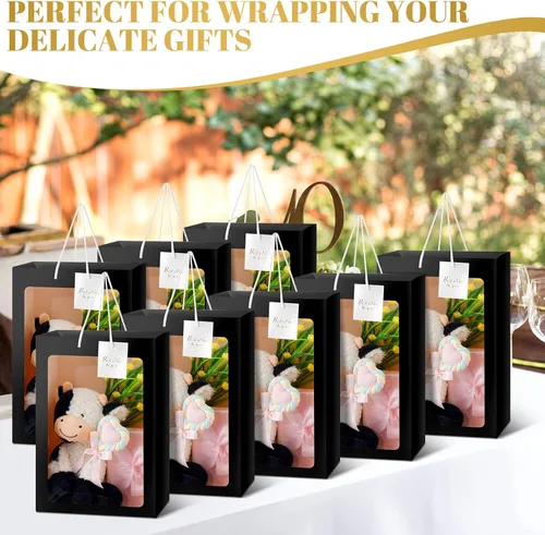 Vista 2 de Yahenda - 24 bolsas de regalo grandes con ventana transparente de 13.8 x 9.8 x 5.9 pulgadas, bolsas de papel transparente para ramo de flores