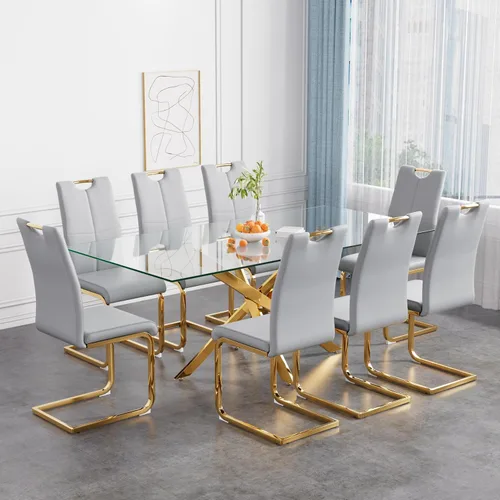 Vista 11 de Juego de mesa de comedor de 36 pulgadas para 4, moderna parte superior cuadrada de vidrio templado, mesa de patas de acero inoxidable con acabado