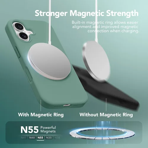 Vista 2 de GONEZ Funda magnética para iPhone 16, [compatible con MagSafe] forro de microfibra antiarañazos y protector de pantalla, control de cámara de Verde
