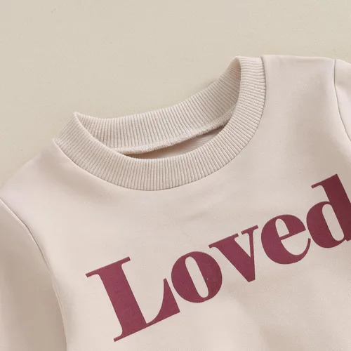 Vista 3 de Conjunto de ropa para el día de San Valentín para bebé niño y niña, sudadera larga con cuello redondo y letras, My First Valentines