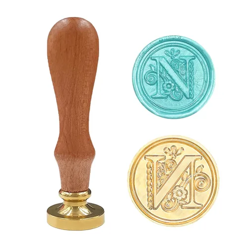 Vista 14 de Sello medieval tradicional de cera del alfabeto, con cabeza de latón, con mango de madera, para tarjetas, sobres, regalo (letra A)