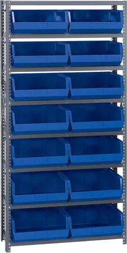 Vista 249 de Quantum QSBU-245BK Heavy Duty Shelving Unit with (7) Shelves and (24) QUS245 Black Bins for Garage Warehouse Storage Distribution 400 lb Load