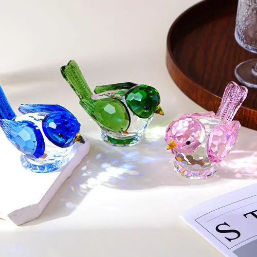 Vista 6 de Figuras de pájaro de cristal, adorno de pájaro de cristal, estatua de animales de cristal, figuras coleccionables, decoración de escritorio, regalo