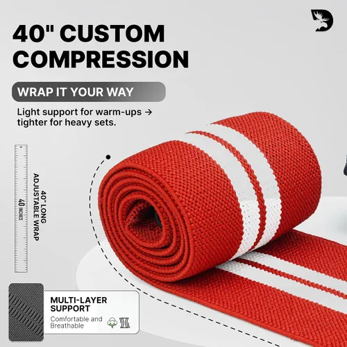 Vista 4 de DMoose Fitness Elbow Wraps for Weightlifting (Pair) - 40'' Adjustable Strap for Gym Workout & Bench Press, Compression Elbow Sleeves for Tendonitis