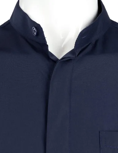 Vista 3 de ZEROYAA Camisa hipster de manga larga con cuello de banda y bolsillo para hombre