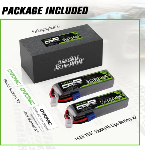 Vista 6 de OVONIC 4S LiPo Batería 9000mAh 14.8V 130C RC Batería con conector EC5 (paquete de 2)