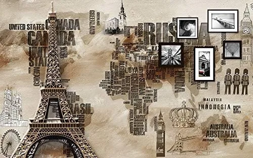 Vista 2 de Murwall City Wallpaper Eiffel Tower Wall Mural City Typography Wall Print Industrial Home Deocr Cafe Design Living Room