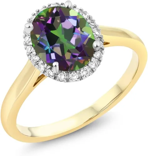 Vista 9 de Gem Stone King Anillo de compromiso ovalado de oro amarillo de 10 quilates con piedra natal y halo de diamantes Ovalado de 0.354 x 0.276 in