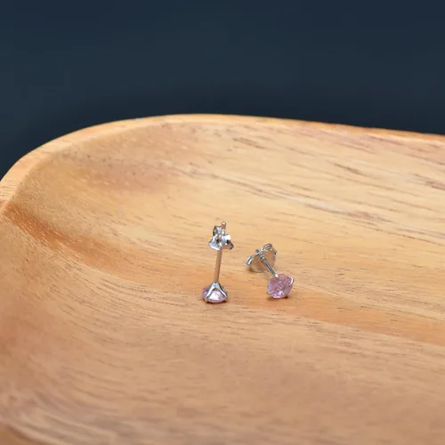 Vista 3 de Aretes de plata de ley con circonita cúbica rosa para mujer, 340.197 in