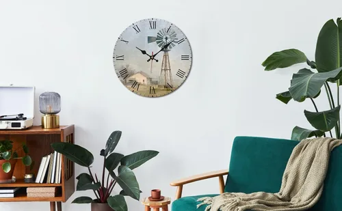 Vista 5 de Windmill House Wooden Wall Clock with Roman Numerals for Retro Decor 25 * 25cm