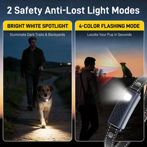 Vista 3 de Collar de choque para perros 2 perros (15-150 libras) con luz intermitente para paseos nocturnos, collar de entrenamiento de perro de 4500 pies