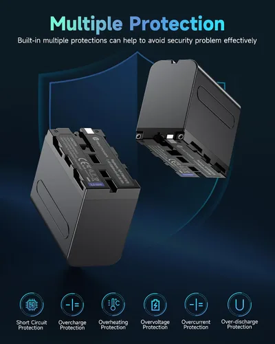 Vista 6 de FirstPower Paquete de 2 baterías NP-F970 y cargador dual USB para batería Sony NP-F970 F960 F950 F930 F750 F570 F550 F530 F330 y Sony Handycams