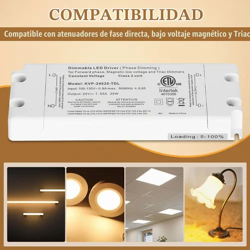 Vista 5 de Controlador LED regulable de 25W, 120V CA a 24V DC transformador