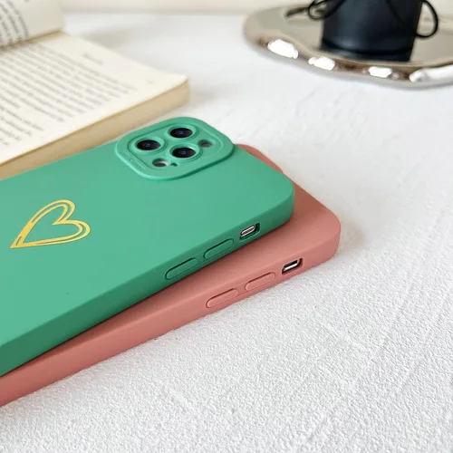 Vista 4 de Yeddabox Funda compatible con iPhone 12 Pro Max para mujer, funda bronceadora de lujo con forma de corazón, bonita funda de TPU suave a prueba