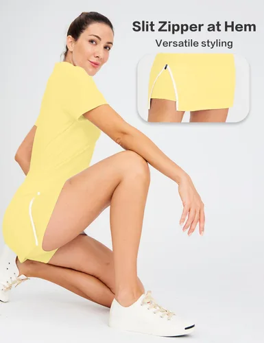 Vista 5 de Hiverlay Vestidos de tenis para mujer con 2 bolsillos, pantalones cortos integrados UPF 50+, vestido de golf para entrenamiento, vestidos atléticos