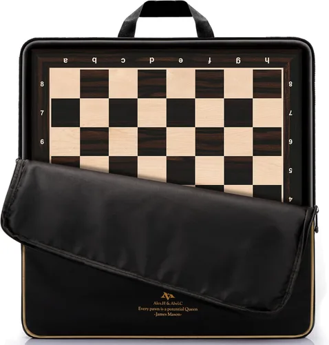 Vista 25 de A&A Tablero de ajedrez profesional de madera de 17.25 pulgadas con bolsa de almacenamiento, palisandro africano e incrustaciones de arce, cuadrados