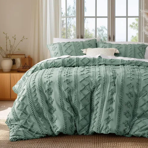 Vista 23 de Bedsure Funda de edredón bohemia tamaño matrimonial, bordado copetudo, 3 04 - Blanco - Elegante (sin edredón)
