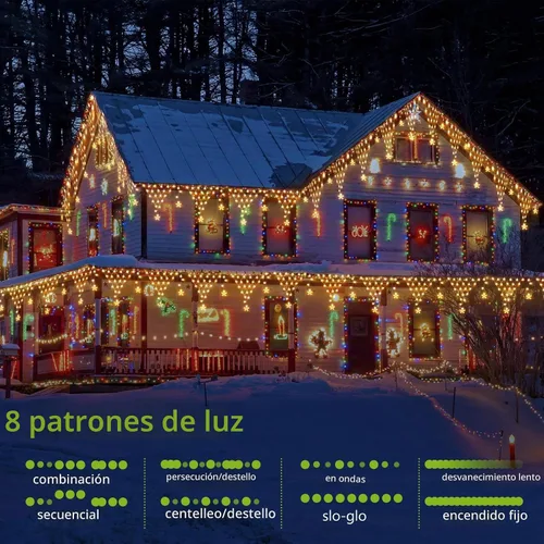Vista 2 de Decoración de luces de Navidad al aire libre de 13.8 pies, 200 luces LED con 12 estrellas, 8 modos de luces de hadas regulables para decoración