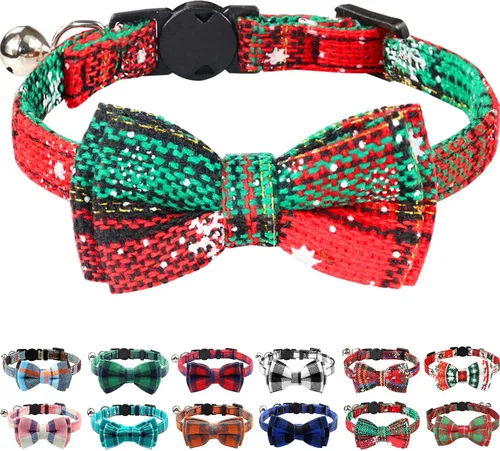 Vista 17 de Collar Joytale con corbatín y campana, lindos patrones de cuadros, 1 o 2 unidades de collares de seguridad para gato, Negro
