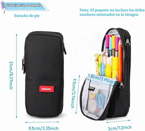 Vista 5 de iSuperb Estuche para lápices de pie, 2 compartimentos, estuche magnético para teléfono celular, soporte para bolígrafo, bolsa de teléfono de gran