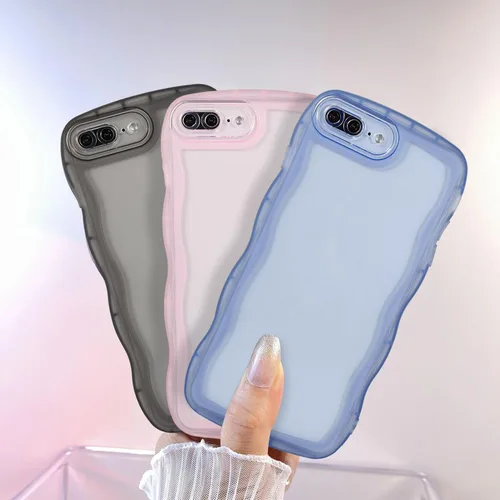 Vista 2 de Funda transparente compatible con iPhone 7 Plus/8 Plus, lindo marco ondulado de color sólido, transparente, de silicona suave, antiarañazos, a