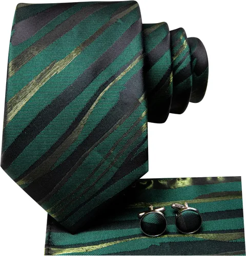 Vista 4 de Hi-Tie Corbatas de seda tejida para hombre con bolsillo cuadrado y gemelos
