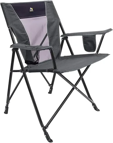 Vista 6 de GCI Outdoor Comfort Pro Mecedora para Acampar Silla mecedora plegable portátil con reposabrazos duraderos y portavasos — Rosado