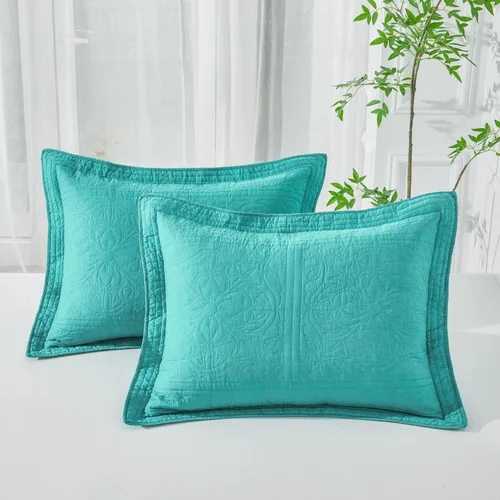 Vista 44 de WINLIFE Funda de almohada acolchada 100% algodón con estampado floral tamaño estándar (azul bebé)
