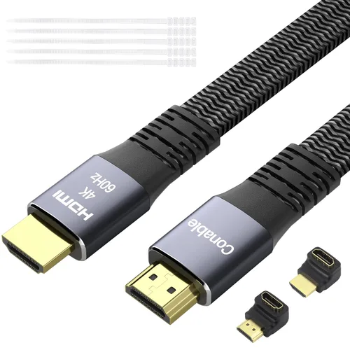 Vista 7 de Cable HDMI plano (paquete de 2, 2 pies + 2 pies), cable trenzado HDMI 4K de alta velocidad, cobre puro, soporta 4K @60Hz 2160p 1080p HDR HDCP 2.2