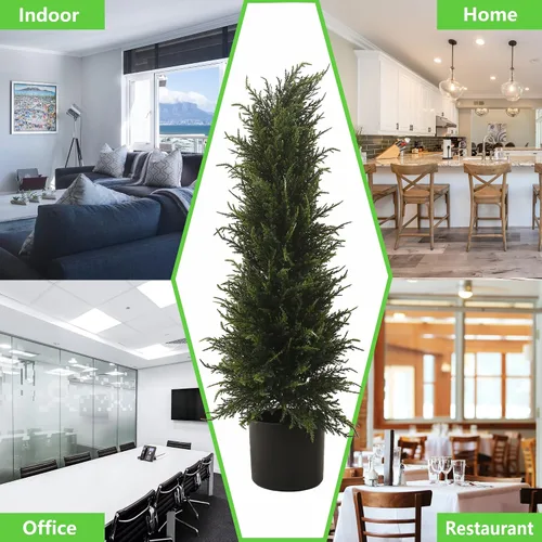 Vista 7 de Árbol topiario de cedro de 2.75 pies para puerta de porche delantera, arbustos falsos, planta de ciprés de pino y cedro, árbol artificial en maceta