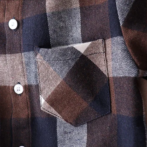 Vista 3 de Camisa de franela de manga larga con botones y botones para niños y niñas, Rojo