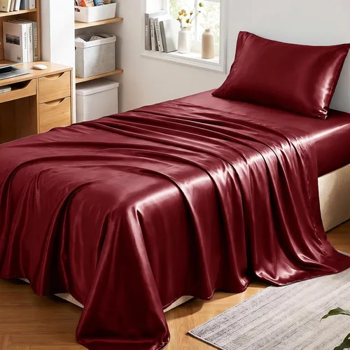 Vista 49 de Juego de sábanas de satén CozyLux de microfibra sedosa con bolsillo profundo, sábana bajera plana y fundas de almohada, suave y suave