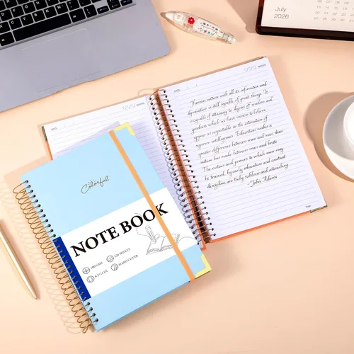 Vista 6 de Yoment Cuaderno de espiral B5 con bolsillos para carpeta, 200 páginas de tapa dura, diario de rayas universitarias, papel grueso de 3.53 oz/m²