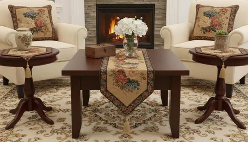 Vista 2 de Tache - Juego de 3 manteles individuales y manteles individuales con diseño floral y borlas doradas para comedor, cocina, ocasiones especiales