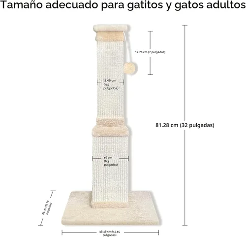 Vista 3 de Rascador para gatos de interior, rascador de sisal para gatos de 32 Beige