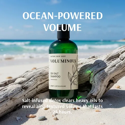 Vista 3 de Nature Skin Shop Champú voluminoso de sal marina, fórmula espesante para cabello adelgazante, graso y fino, desintoxicación del cuero cabelludo