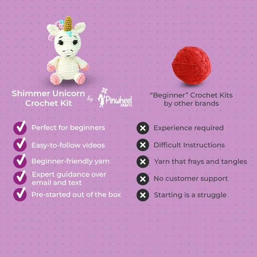 Vista 5 de Pinwheel Crafts Kit de ganchillo fácil para principiantes y niños a partir de 12 años, kit de unicornio amigurumi brillante para niños con hilo más