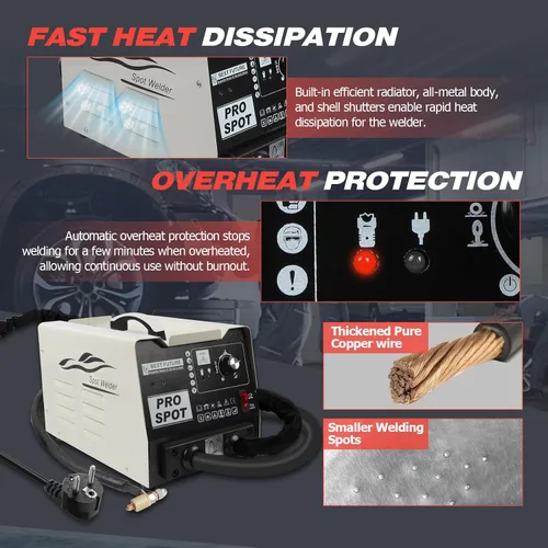 Vista 3 de Kit de reparación de abolladuras con soldador de puntos MOTOCOCHE, extractor de abolladuras para carrocería de coche de 1.8KW 220V con 6 modos