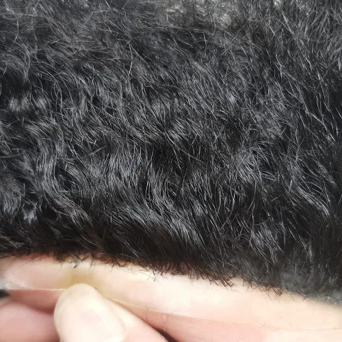 Vista 4 de Afro Toupee para hombres negros Sistemas de reemplazo de cabello 0.004 in Piel fina Afro Pelucas para hombres negros Unidades de pelo afro rizado