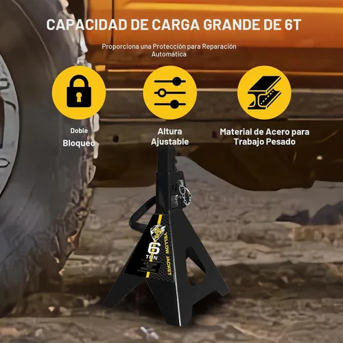 Vista 2 de YELLOW JACKET - Soportes de gato de 6 toneladas con doble bloqueo para levantar coches y SUV, acero de alta resistencia, capacidad de 13000 lb, 1