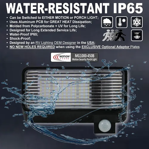 Vista 5 de MG1000-450B, luz LED de sensor de movimiento para porche montada en exterior de RV, con clasificación IP65 con INTELA-Sensor, protección