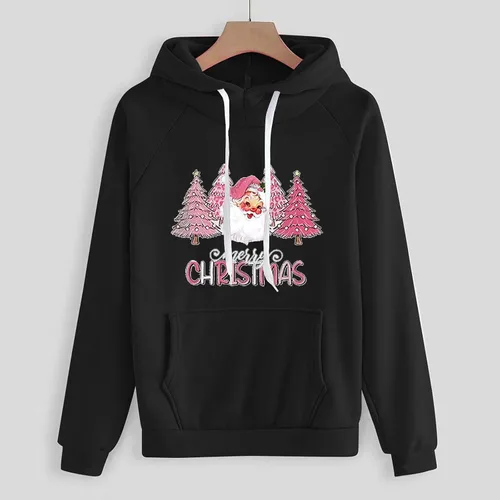 Vista 4 de Comigeewa Chándal dos piezas estampado navideño letras sudadera con capucha y cordón manga larga conjuntos de pantalones