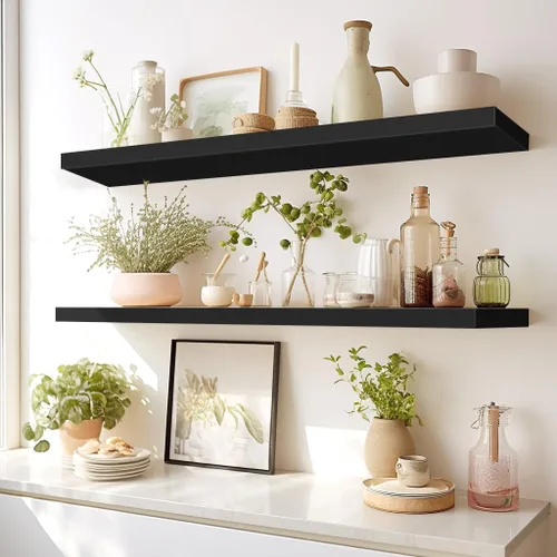 Vista 4 de LaVie Home Estantes flotantes, juego de 2 estantes de pared de 36 pulgadas, estante colgante con soportes invisibles, decoración de pared para baño
