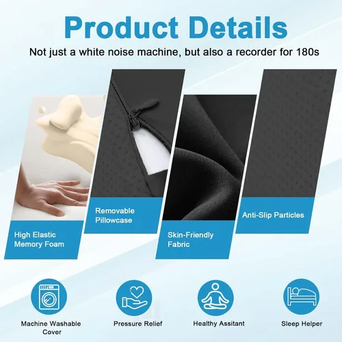 Vista 3 de cjc Almohada de cuña de espuma viscoelástica para adultos, almohada de cama con soporte multiposición y funda extraíble para dormir, sentarse, boca